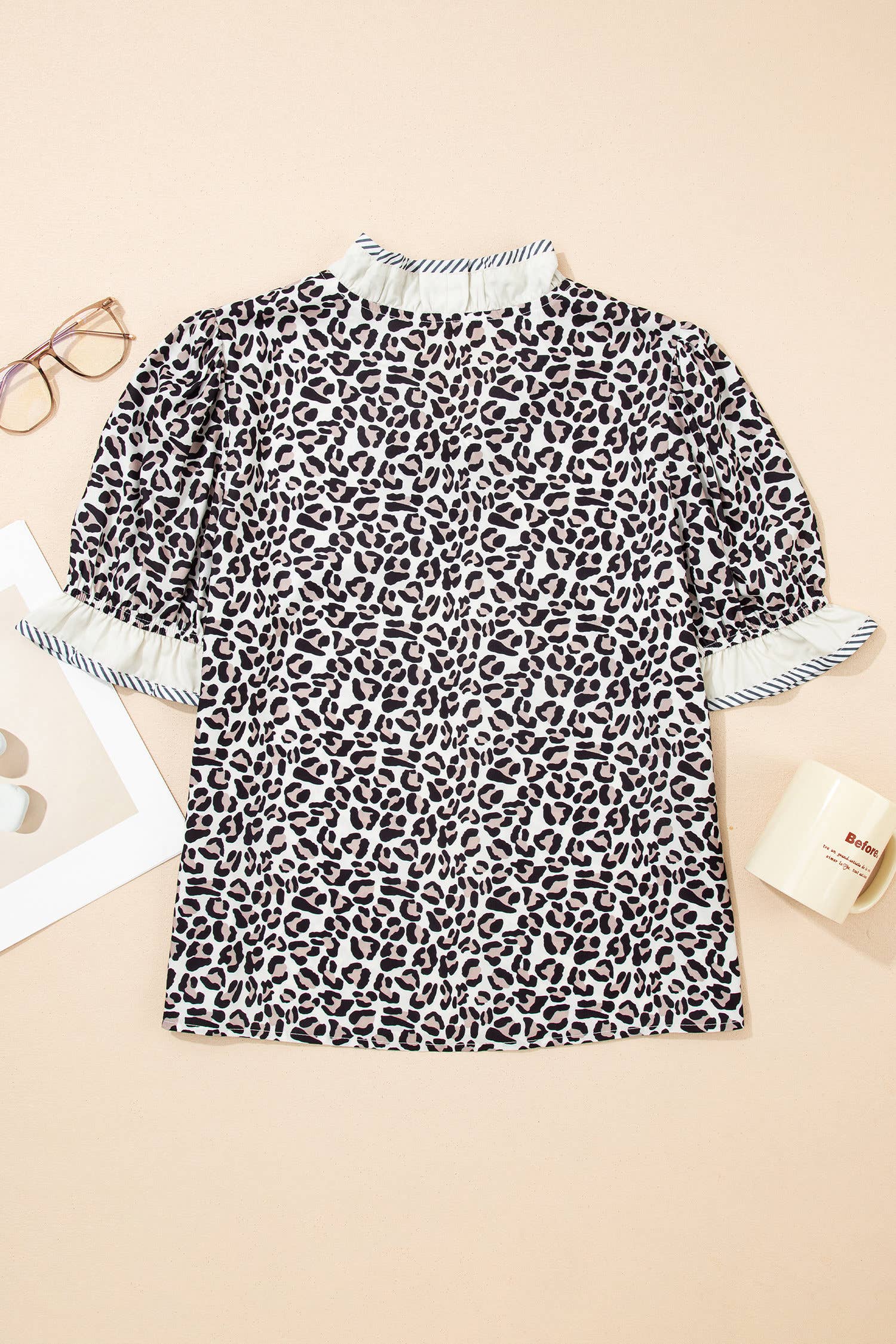 Ruffled Trim V Neck Blouse