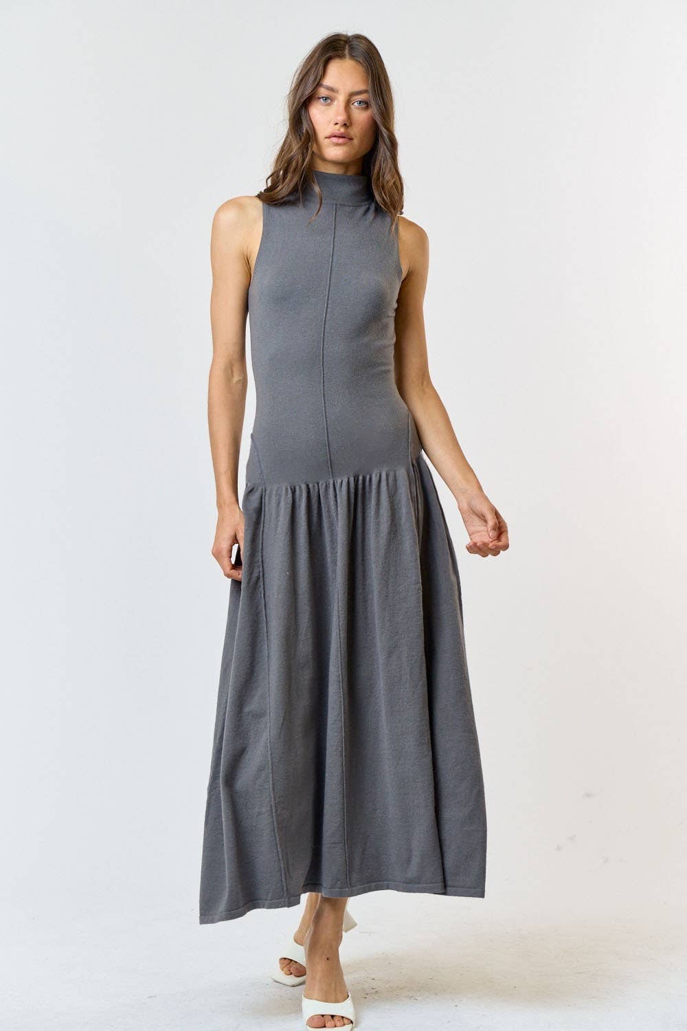 Drop Waist Mock Neck Dress