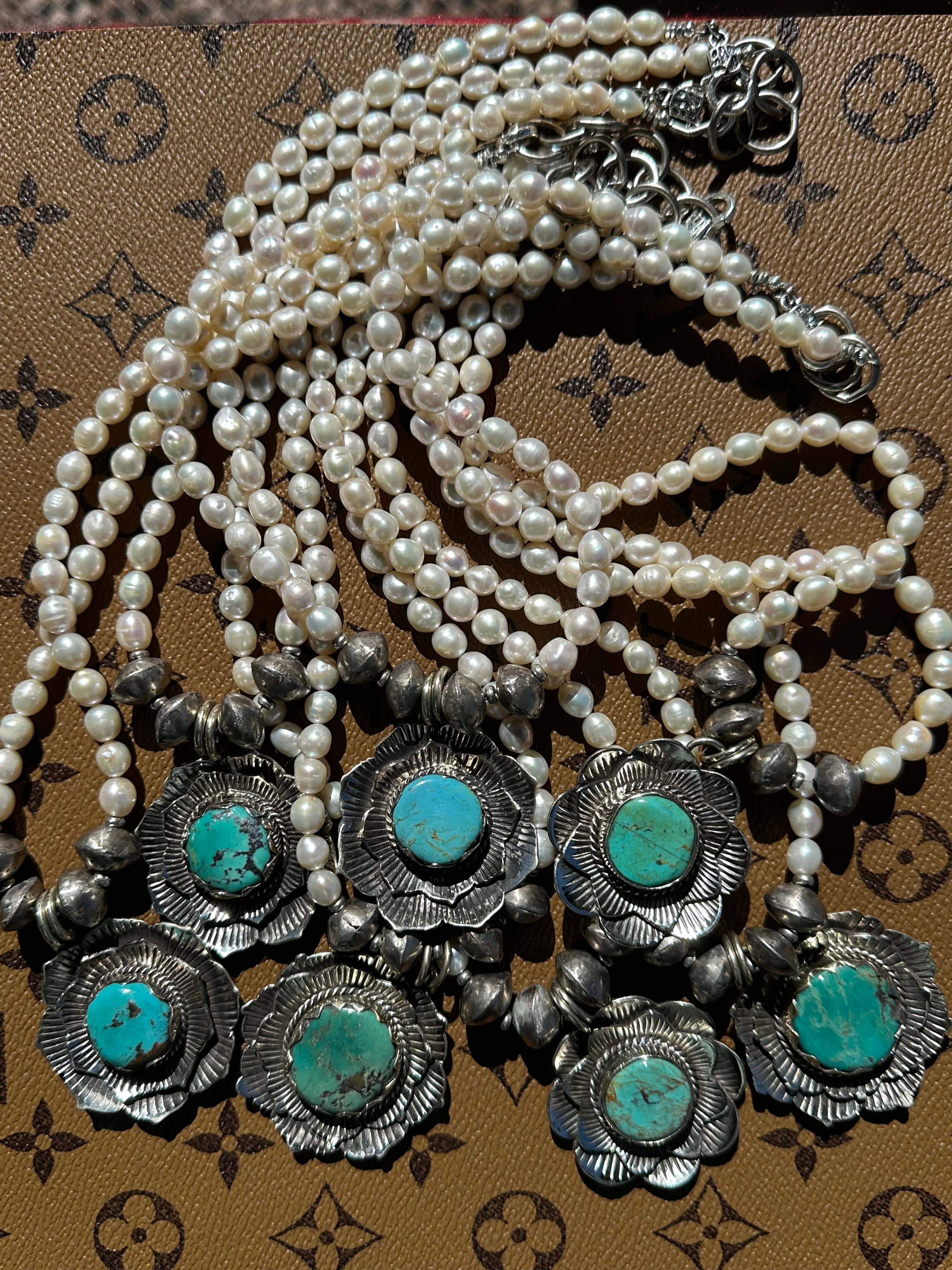 Turquoise and Pearl Blossom Necklace