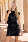 Ruched Brushed Matte Faux Leather Dress