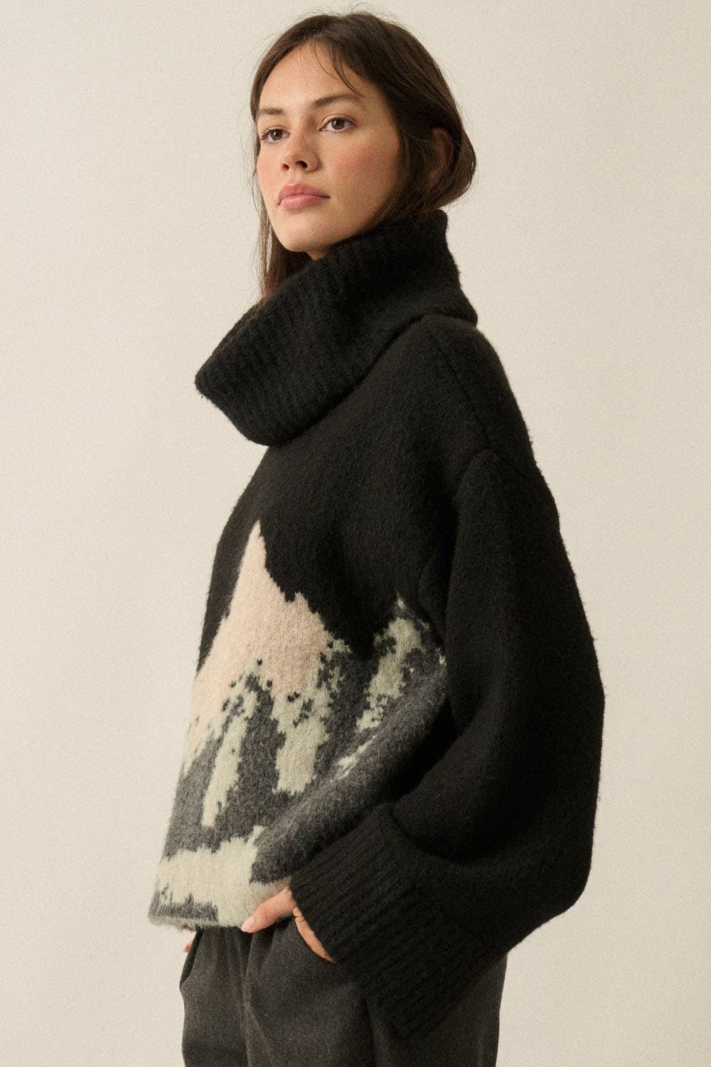 Mountains Fuzzy Jacquard-Knit Turtleneck Sweater