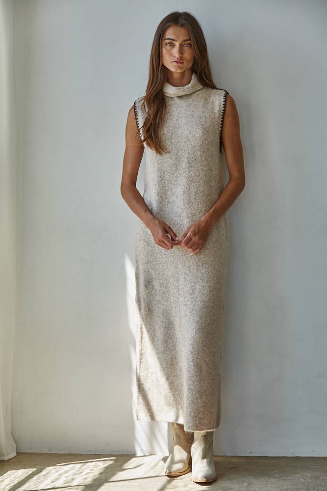 Knit Sweater Turtle Neck Sleeveless Bodycon Maxi