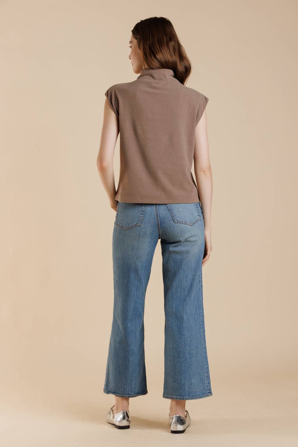 Soft Touch Brushed Knit Mock Neck Sleeveless Top