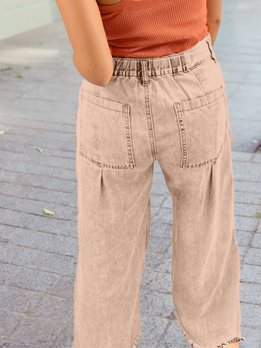 Studded Side Detail Split Leg Frayed Pocketed Wide Leg Jeans