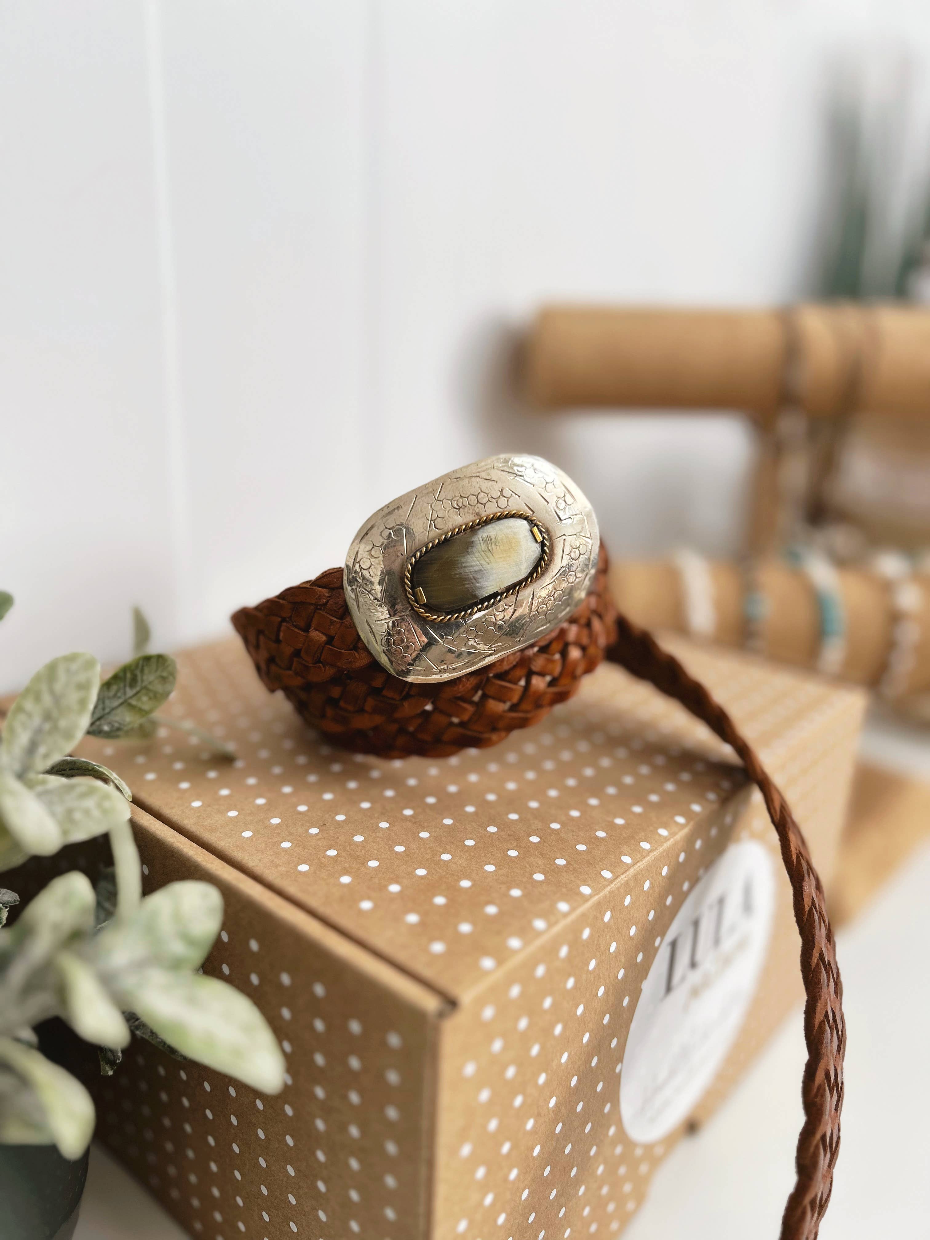 Braided Narrow Brown Leather Belt