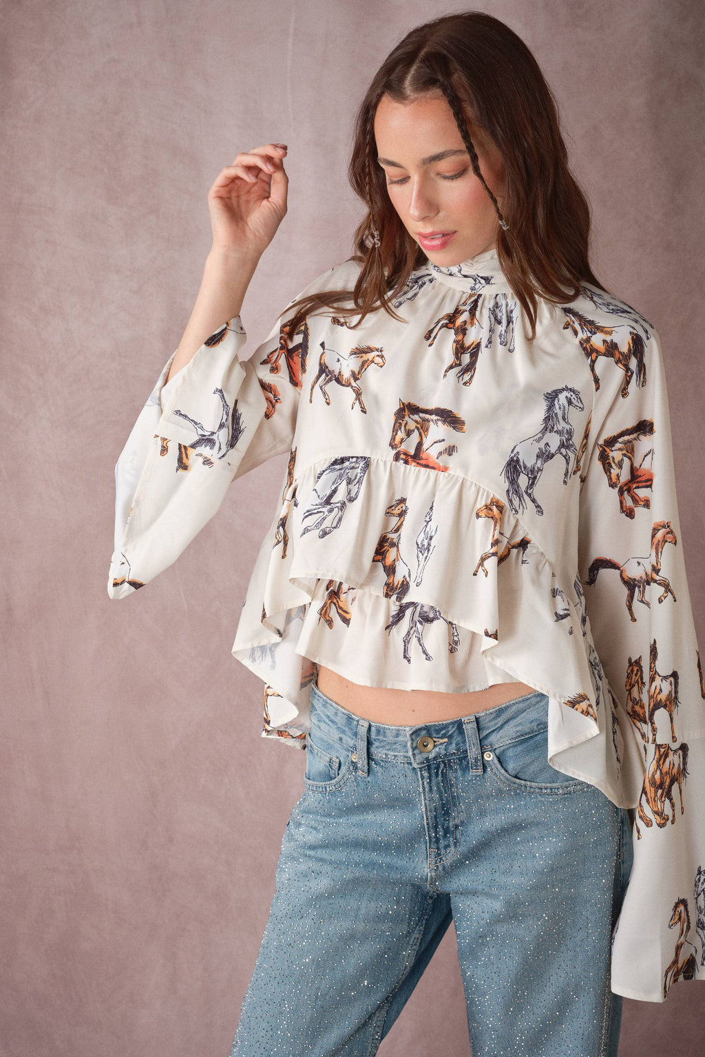 High Neck Ruffle Top