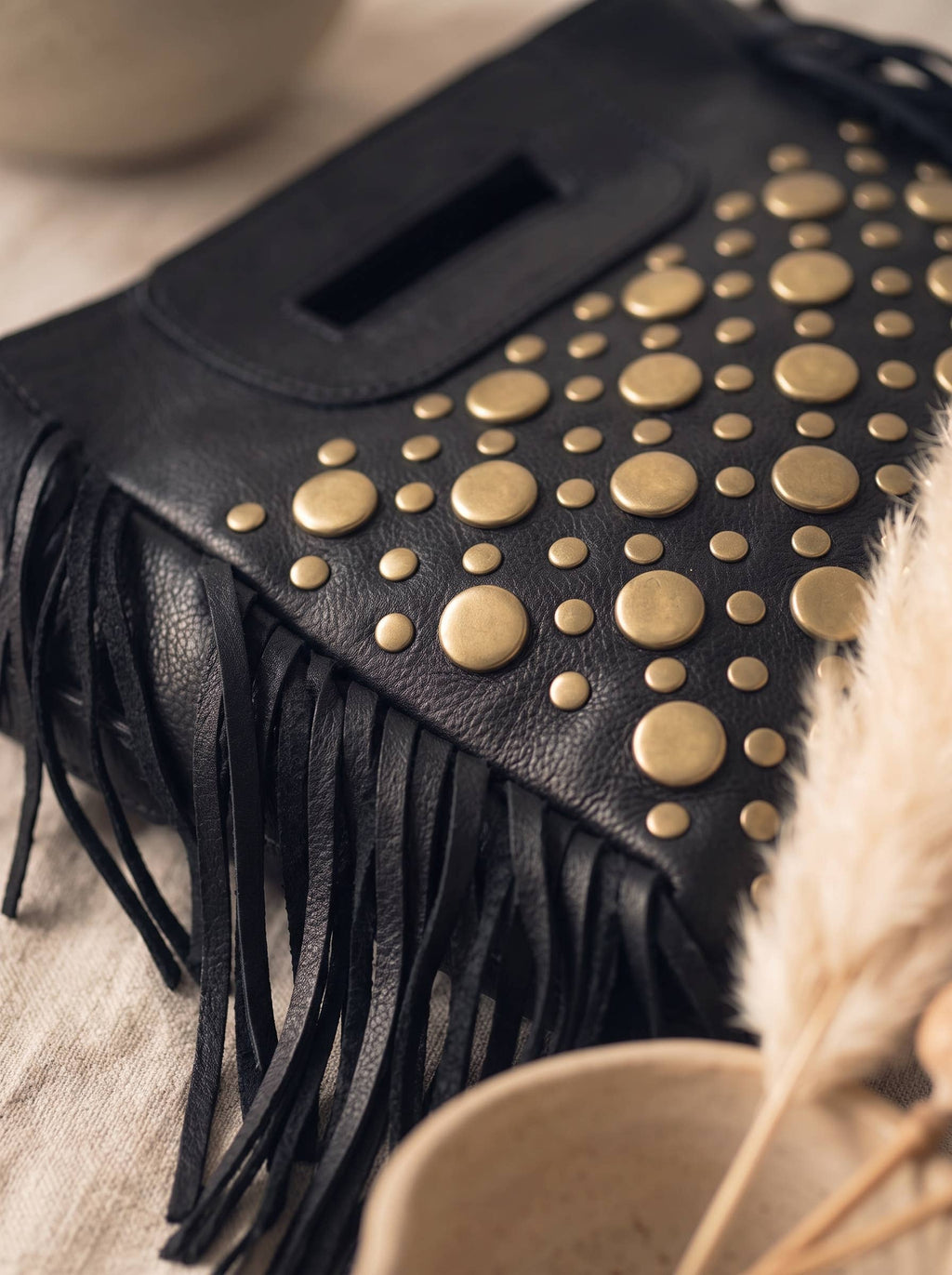 Studded fringe, Genuine Leather