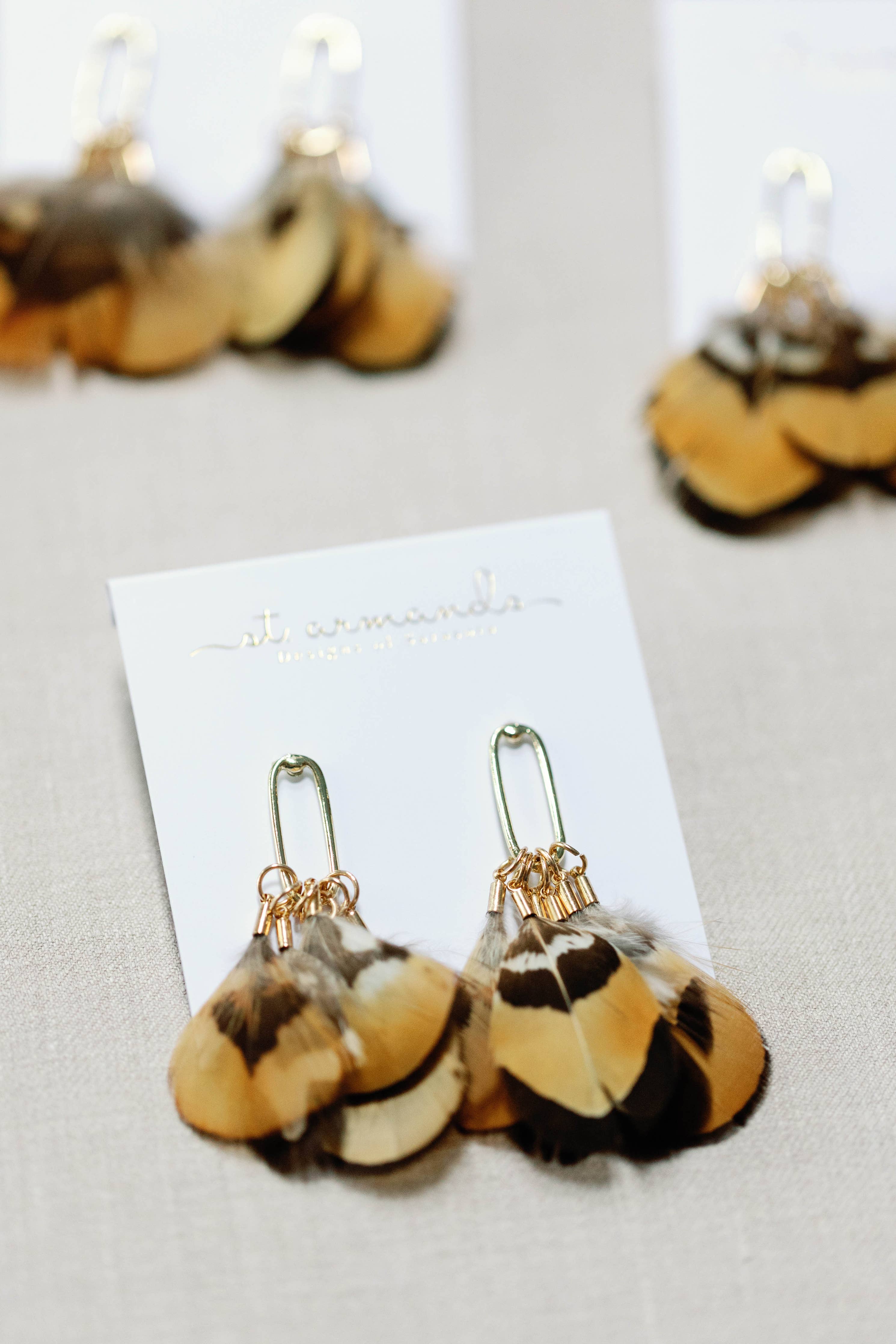 Quail Feather Fall Statement Tassel Earrings