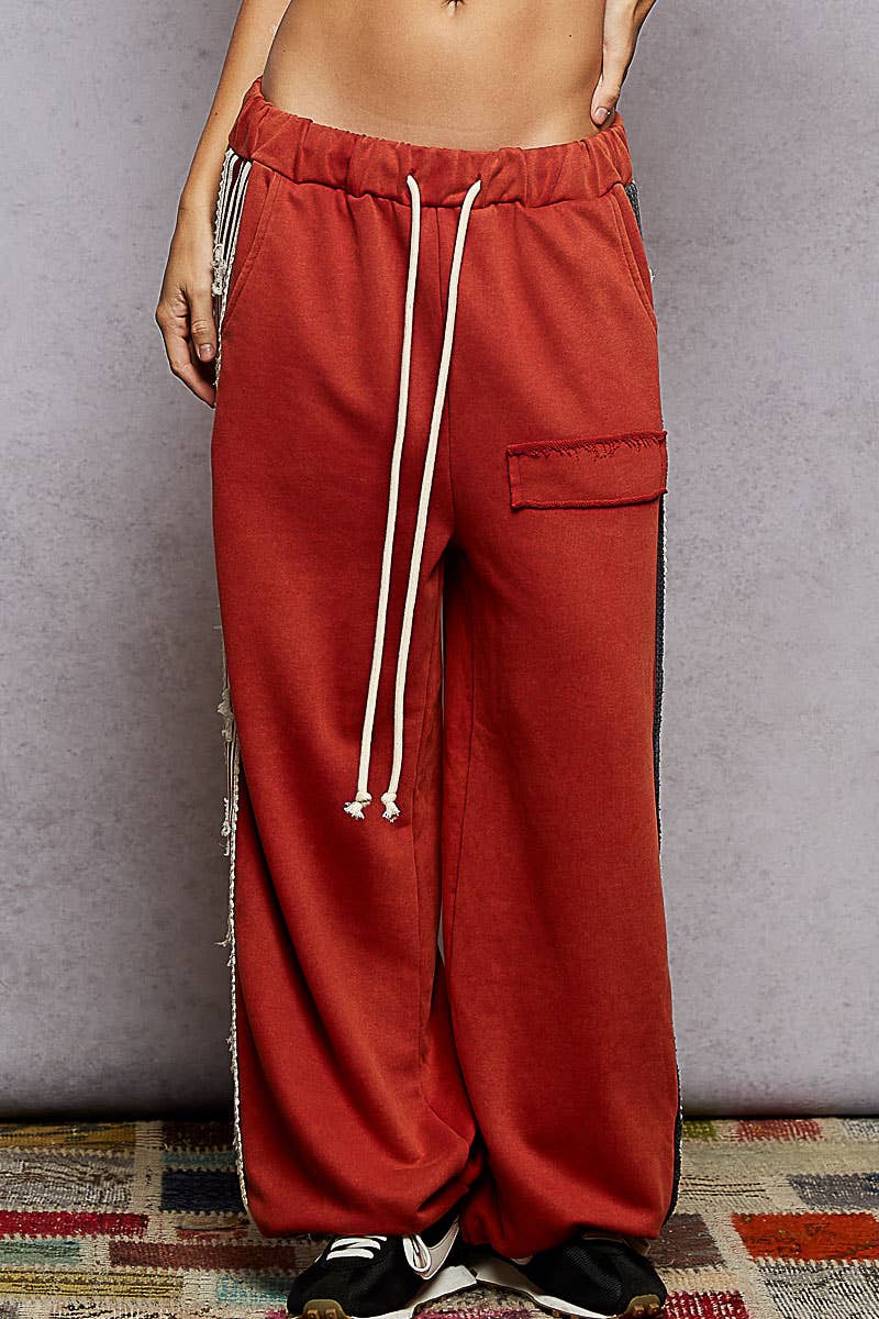 French terry striped patch trim star patch knit pants