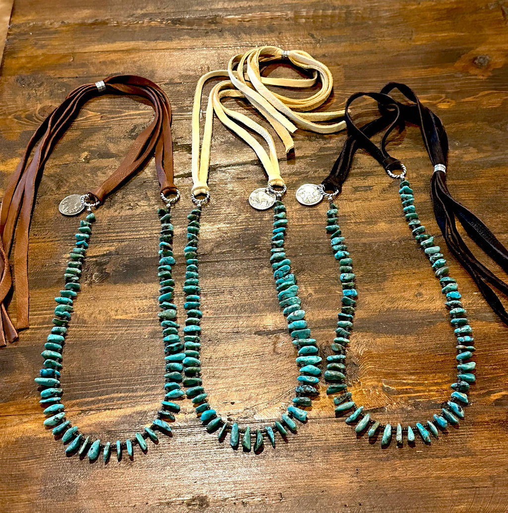 Long layering turquoise chip necklace