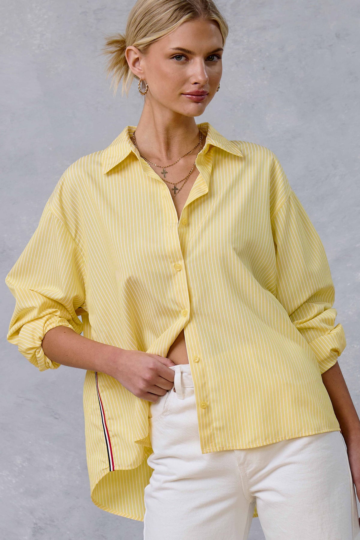 SRT7908-Stripe Button Down Shirt with Nautical Twill Tape