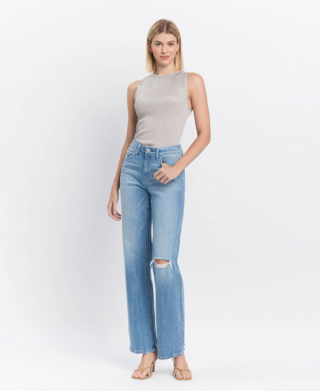 HIGH RISE SLIM WIDE JEANS
