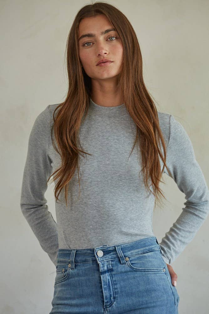 Basic Knit Mock Neck Long Sleeve Pullover Top