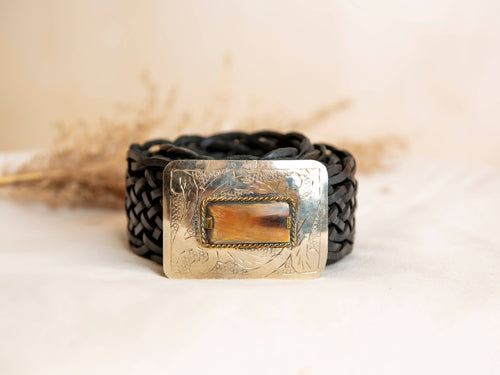 Braided Black Leather Belt and Buckle