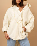 Casual Oversized Denim Shirt with Large Decorative Buttons