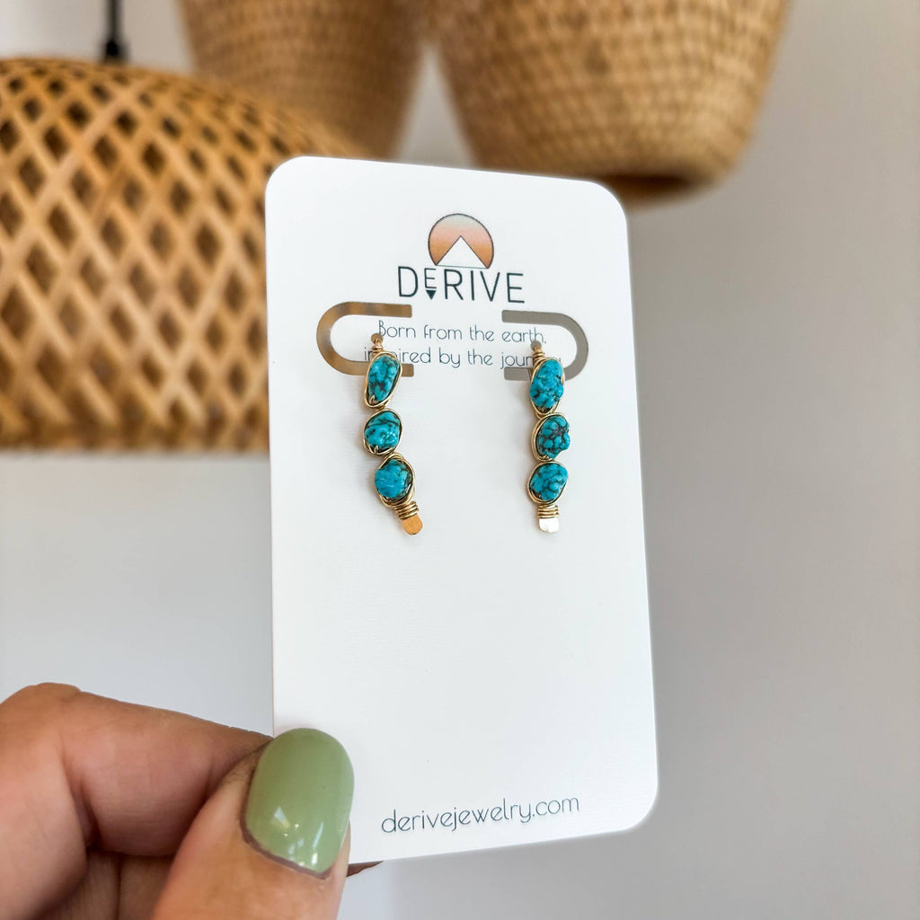 Kingman Turquoise Ear Climbers (Gold or Silver)