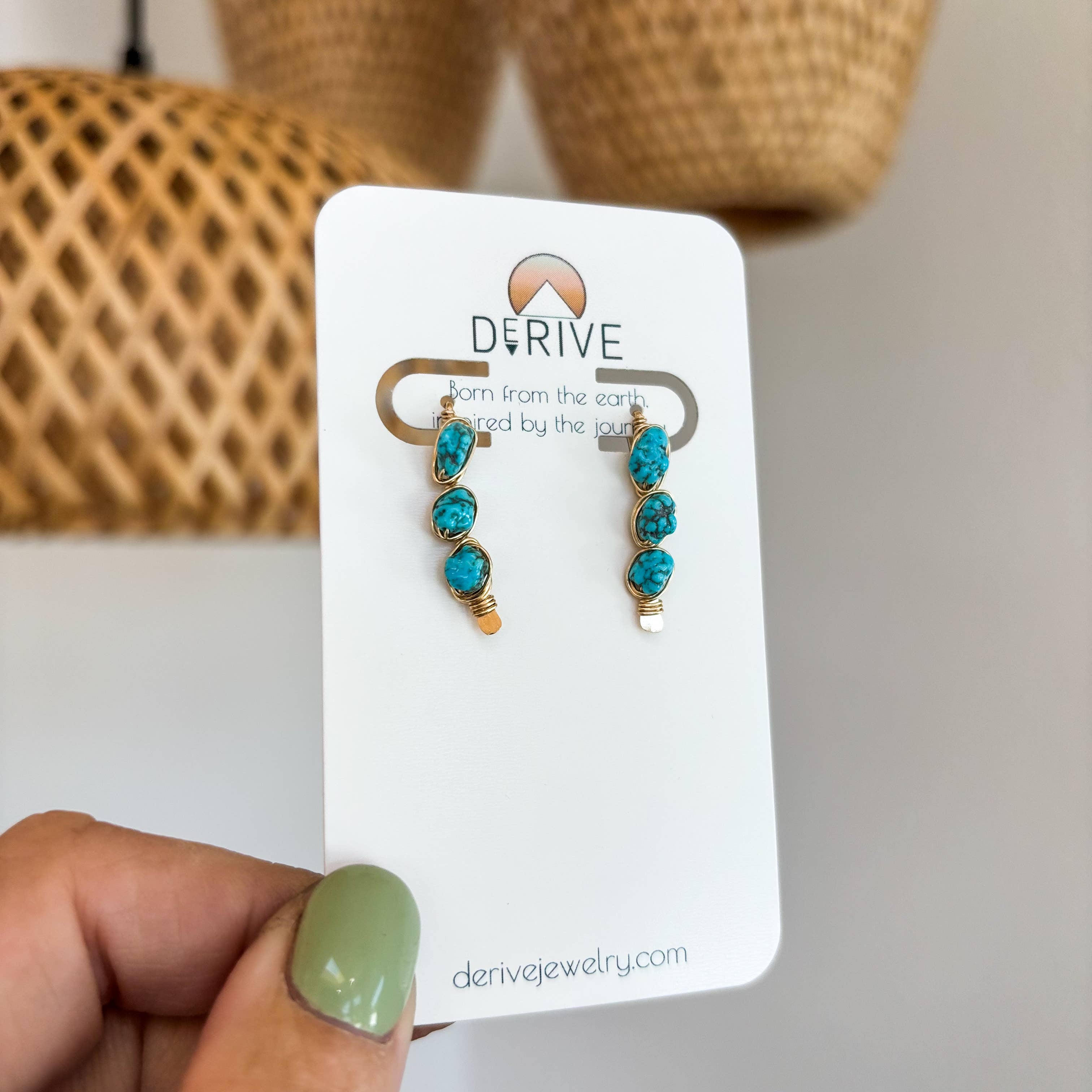 Kingman Turquoise Ear Climbers (Gold or Silver)