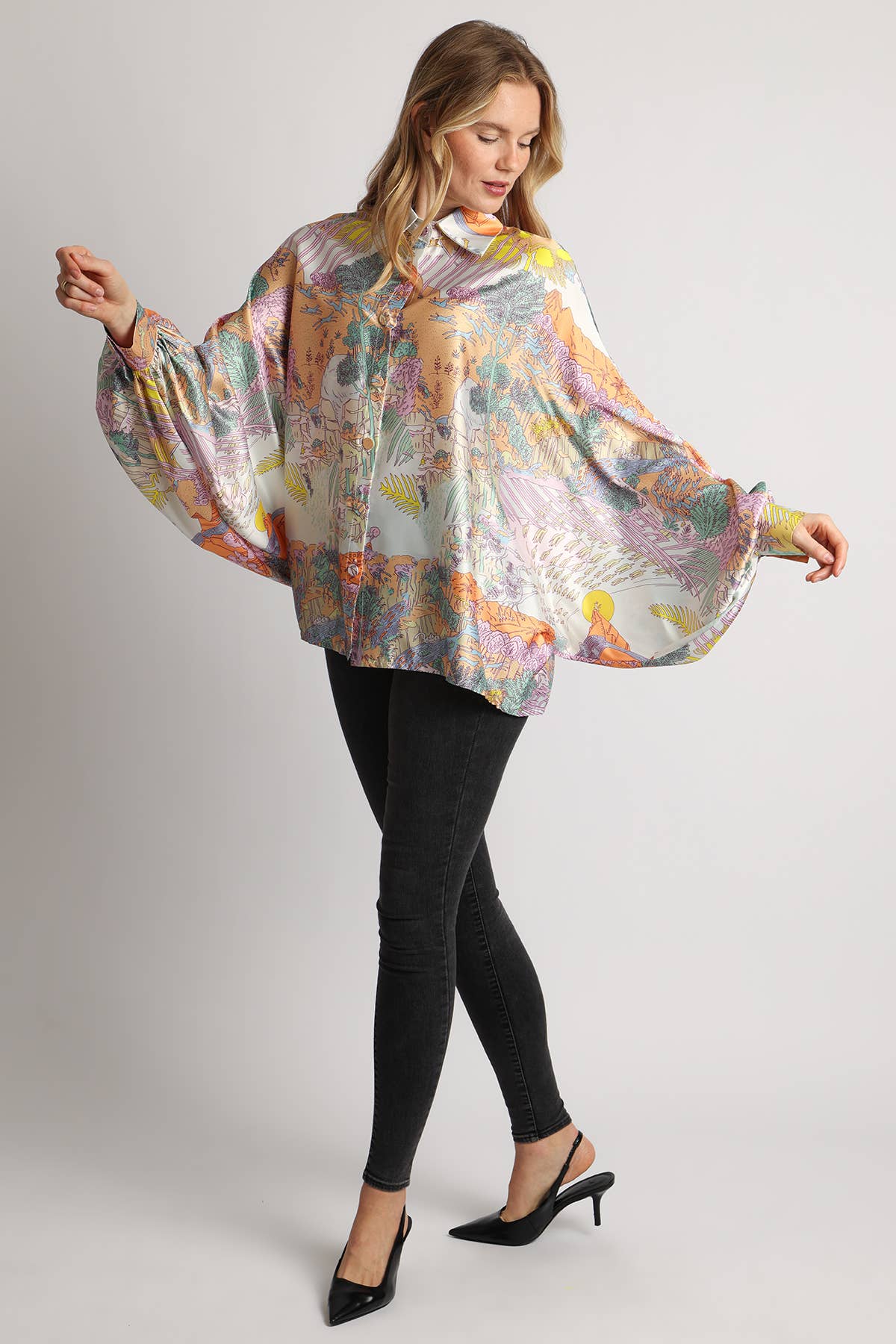 Multicolor Safari Satin Blouse