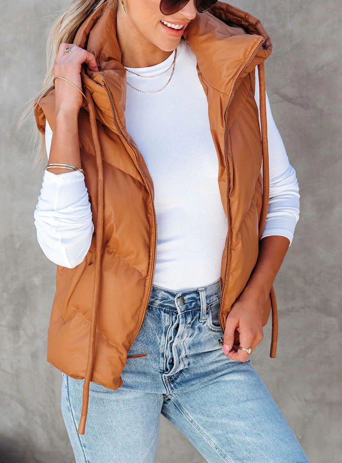 High Collar Hooded Puffer Vest