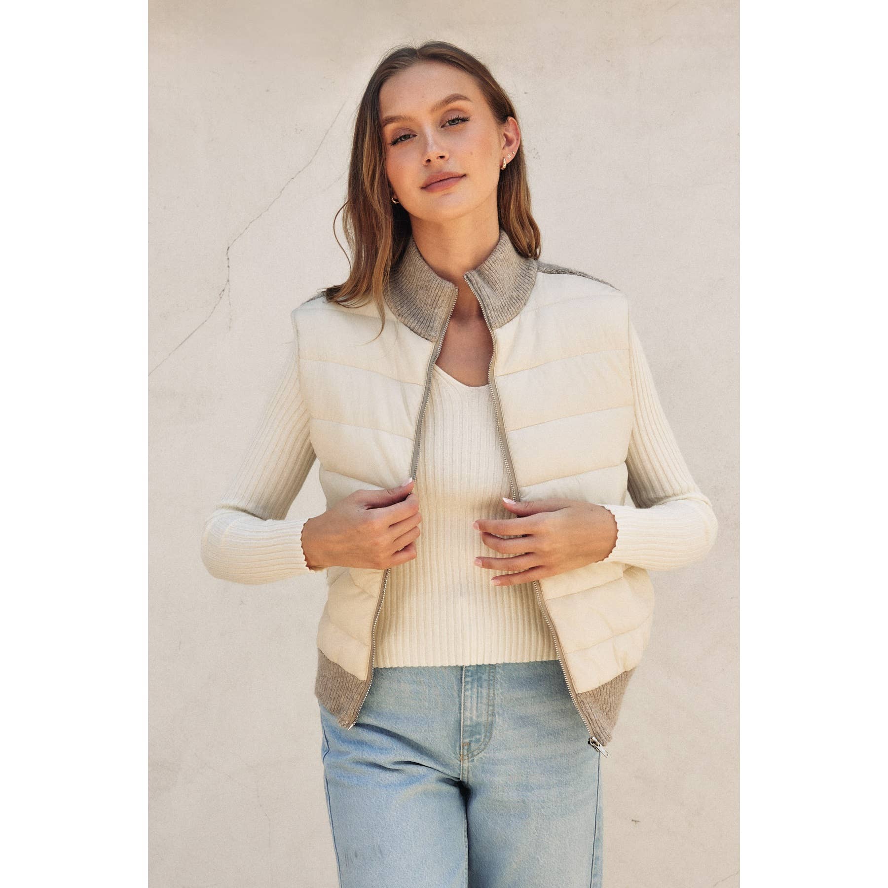 Sherpa and Puff Contrast Vest