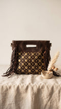 Studded Fringe, Genuine Leather Dark Brown