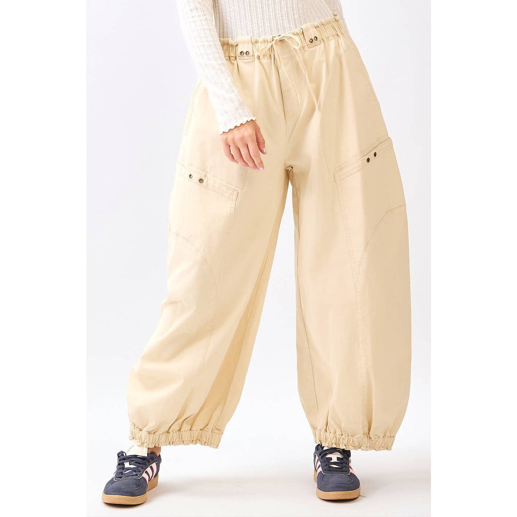 TWILL DROP POCKET PULL-ON PARACHUTE PANTS