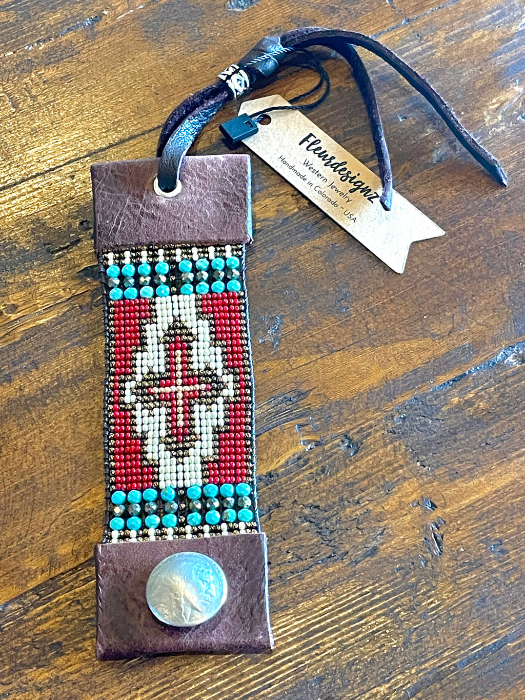 Western Beaded Leather Cuff Bracelet