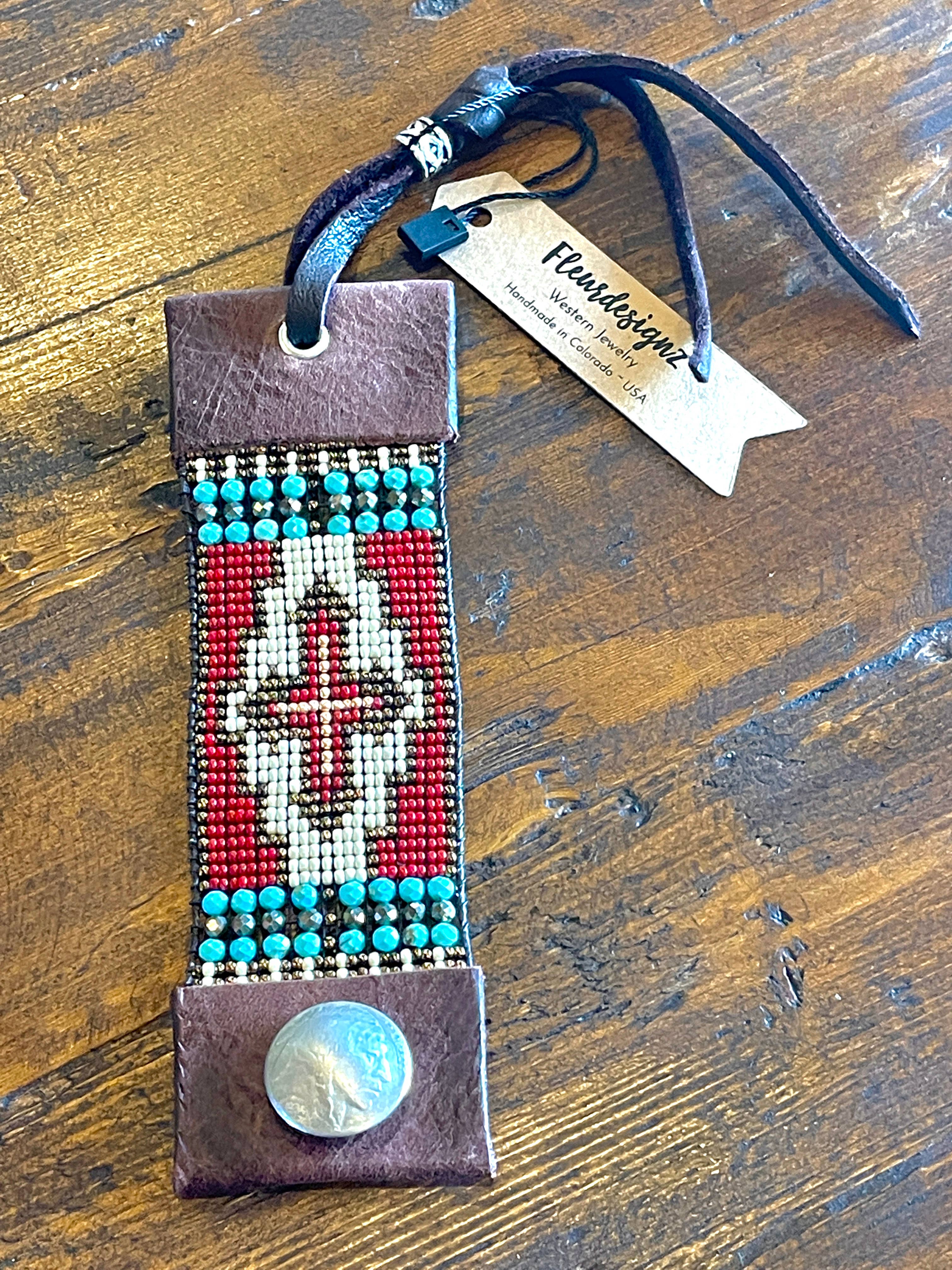 Western Beaded Leather Cuff Bracelet