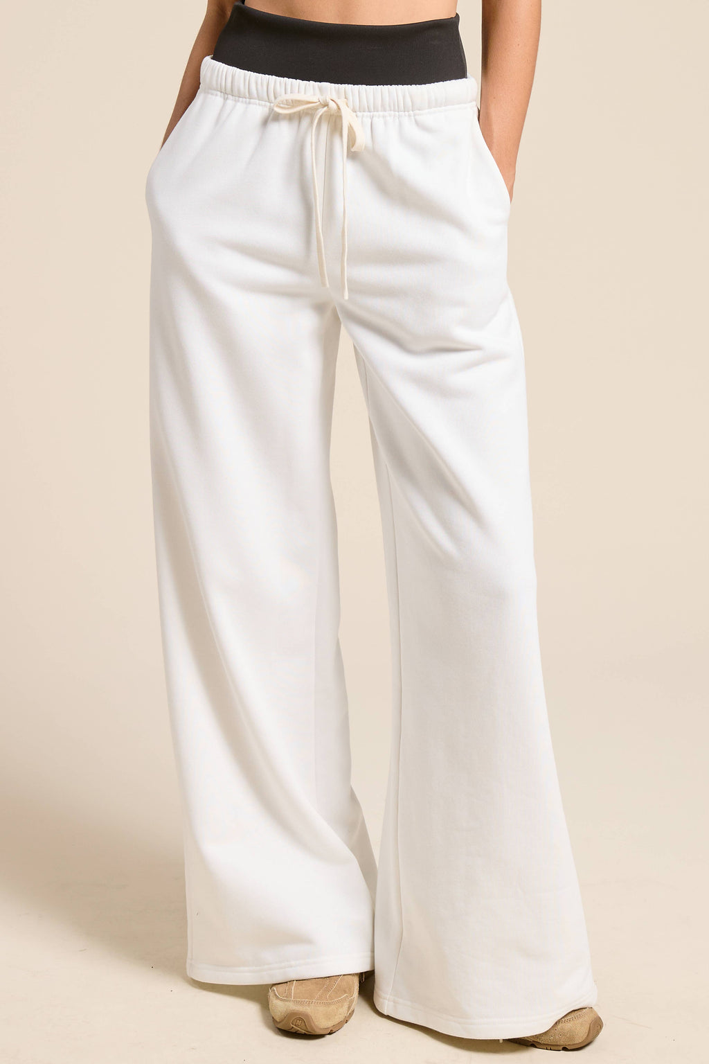 Wide Leg Drawstring Sweatpants with Contrast Waistband