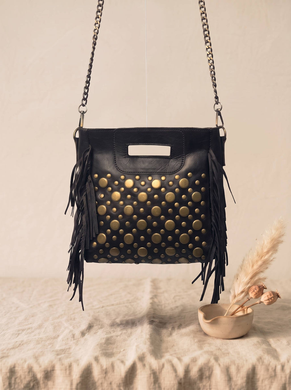 Studded fringe, Genuine Leather