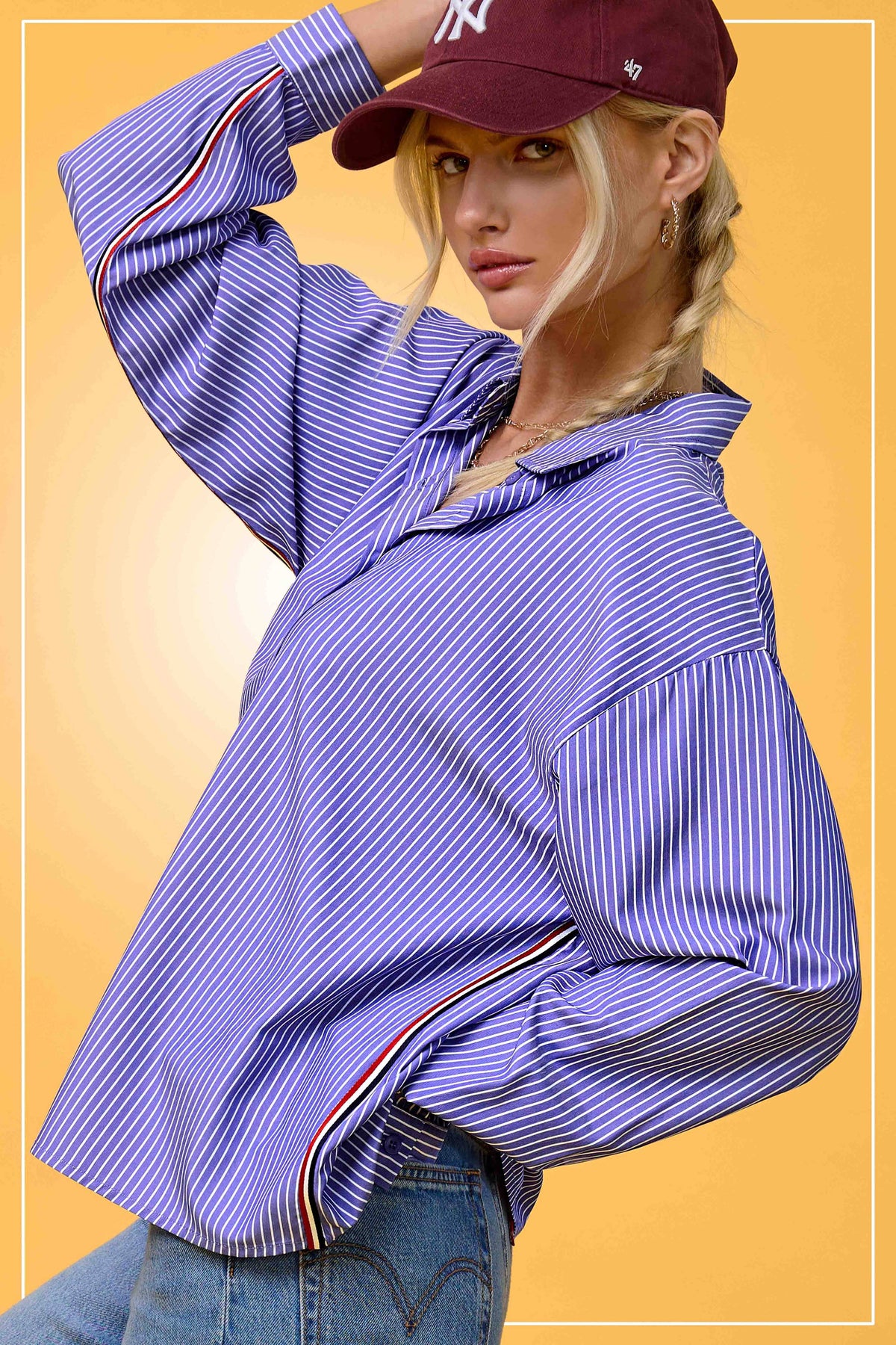 SRT7908-Stripe Button Down Shirt with Nautical Twill Tape