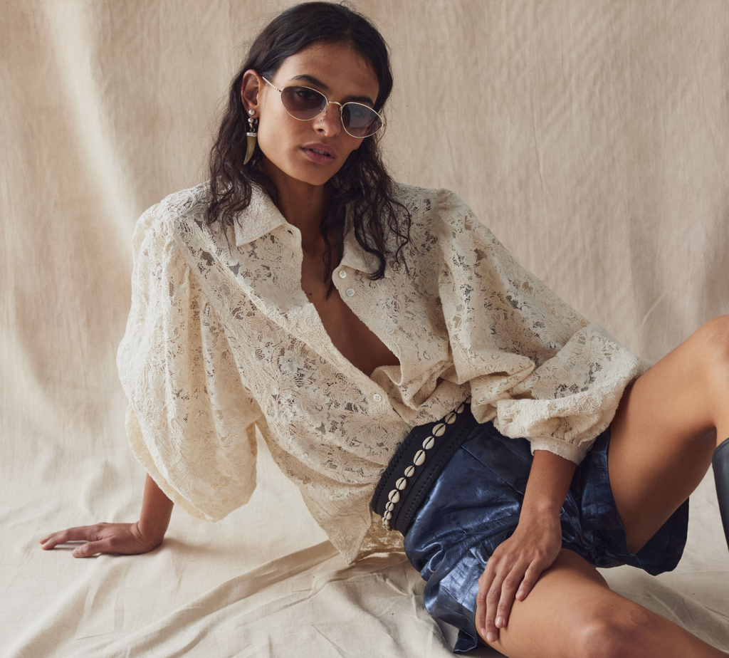 Claire Cotton Lace Shirt - Natural