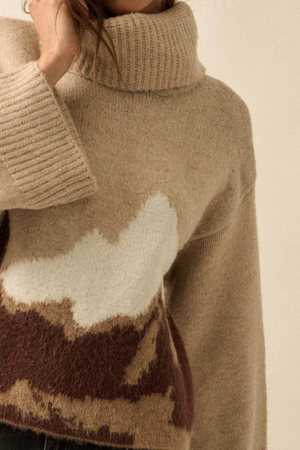 Mountains Fuzzy Jacquard-Knit Turtleneck Sweater