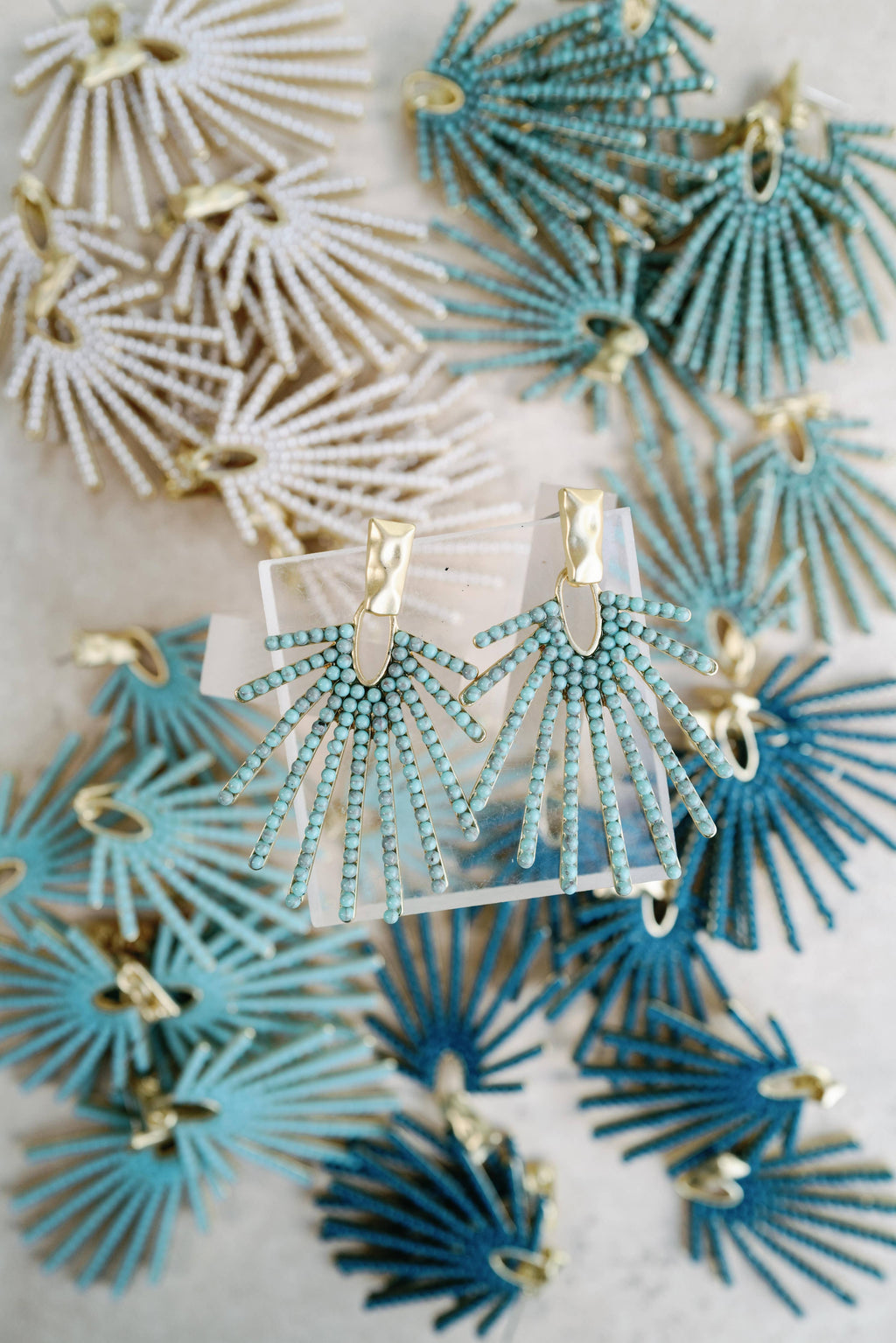 Turquoise Sunburst Statement Drop Earrings