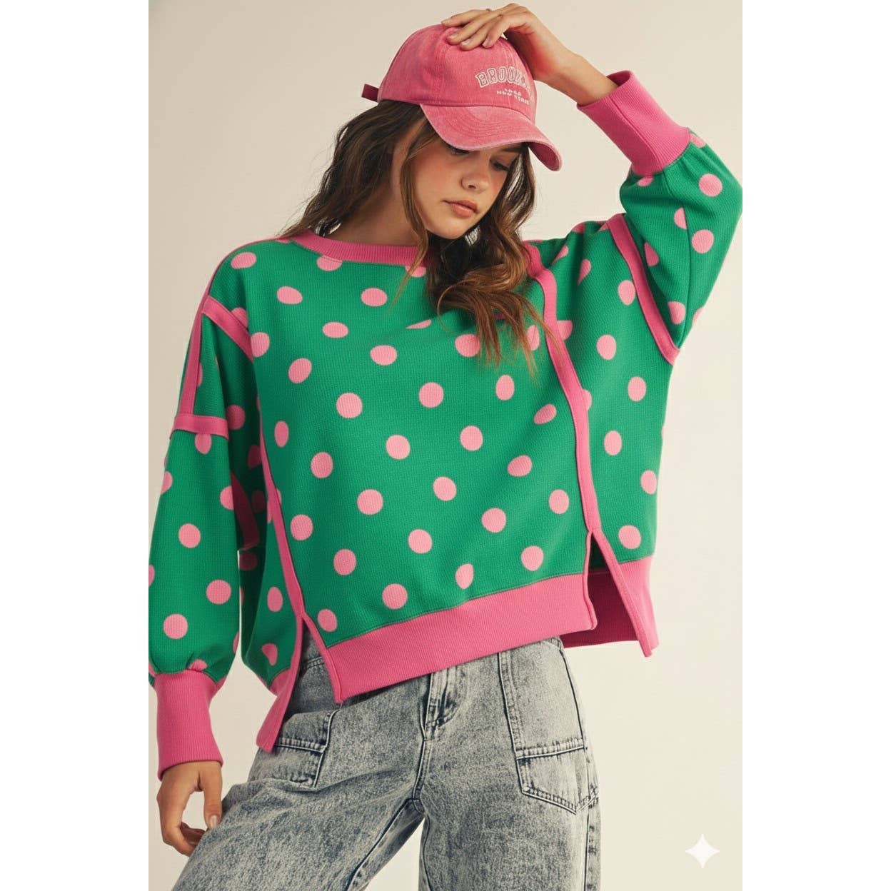 Polka Dot Loose Fit Top With Slits