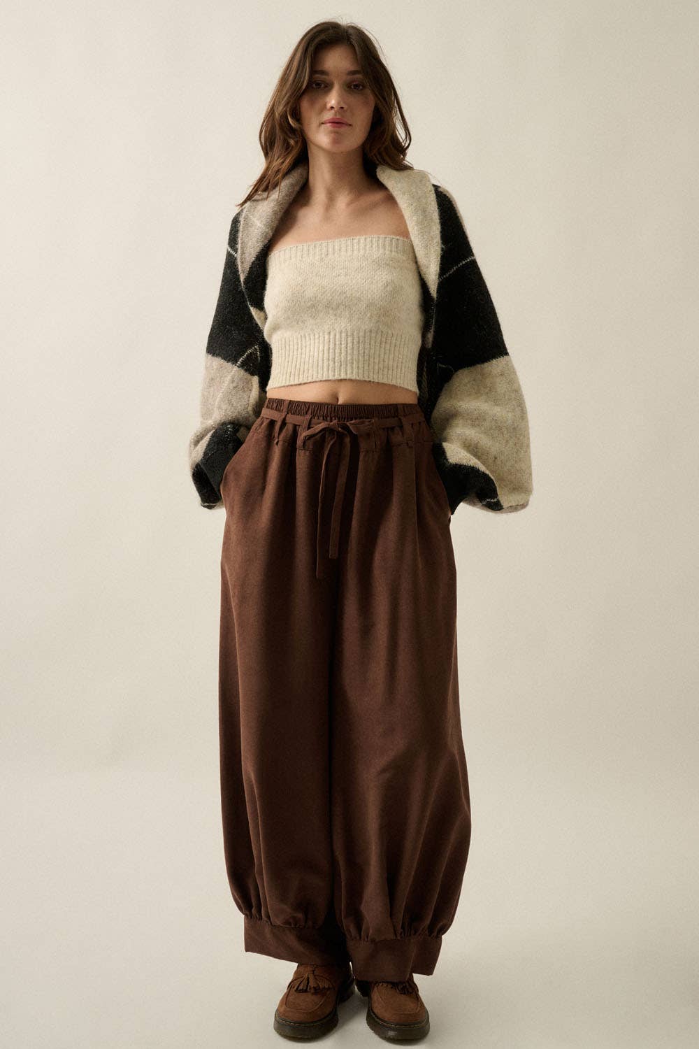 Argyle Jacquard-Knit Shrug Cardigan