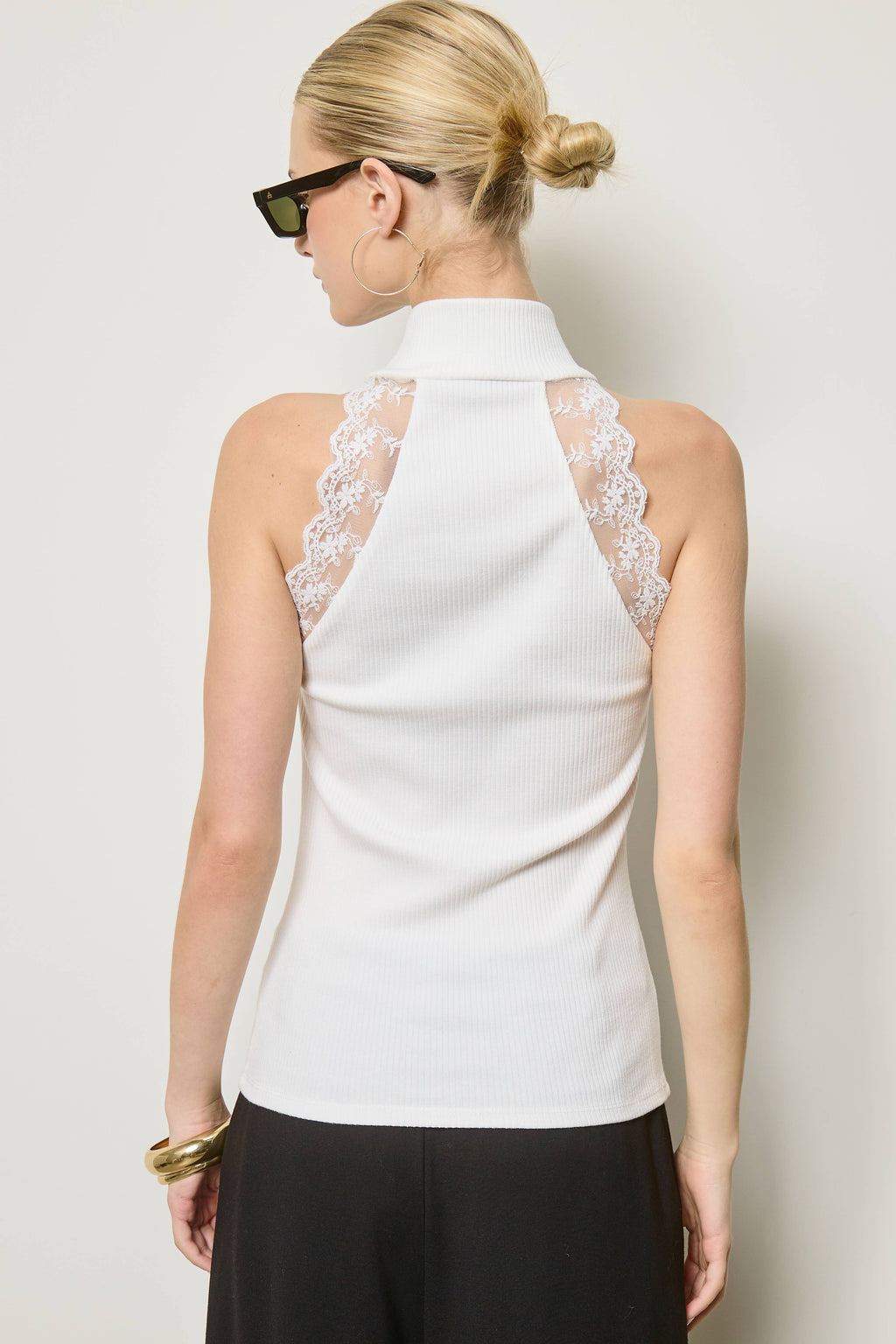 Lace Trim Mock Neck Tank Top