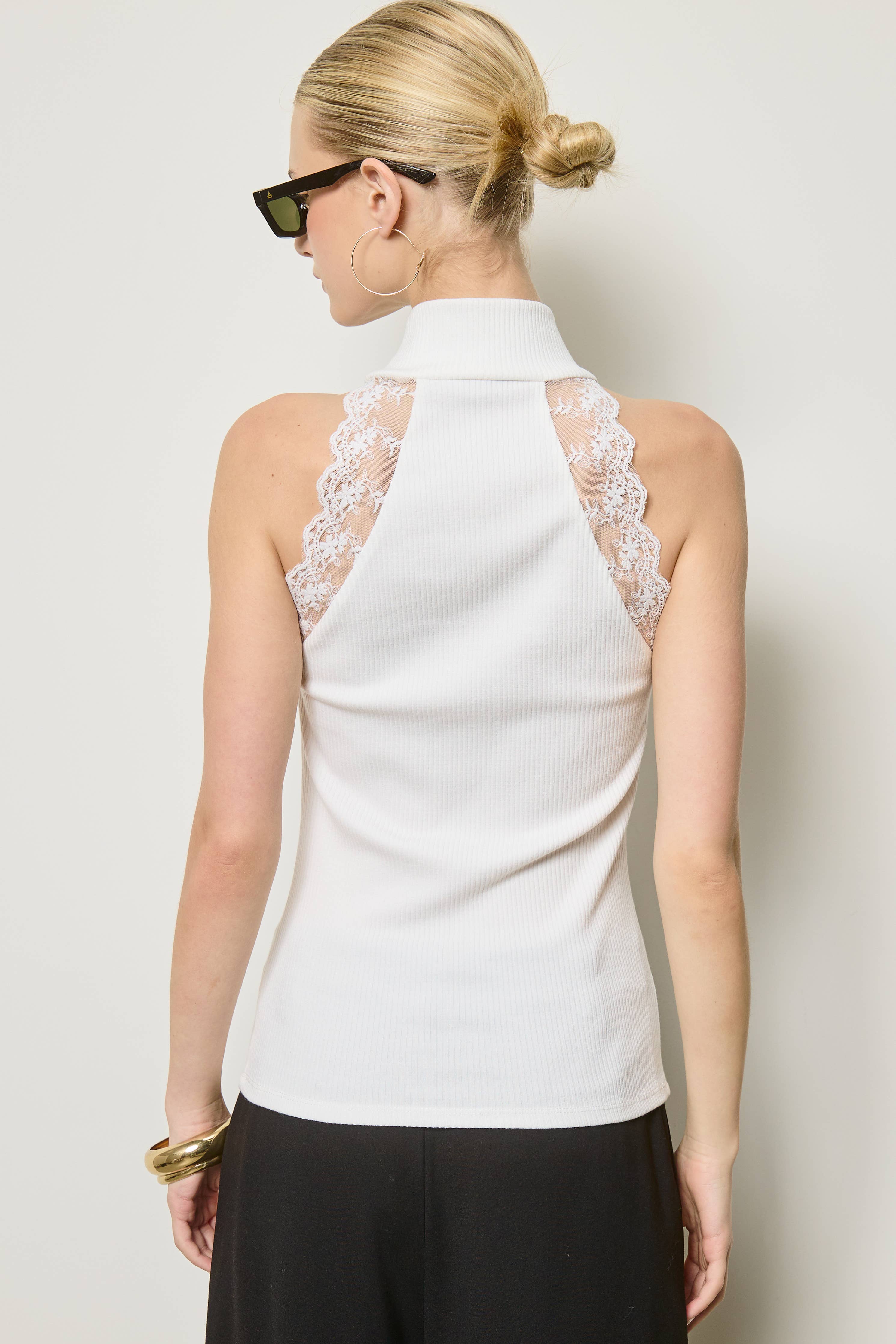 Lace Trim Mock Neck Tank Top