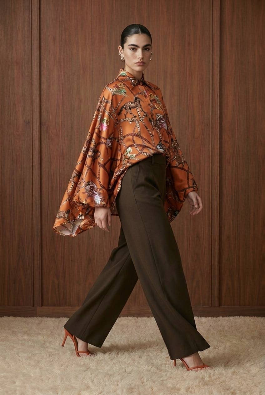 Draped Equestrian Satin Blouse