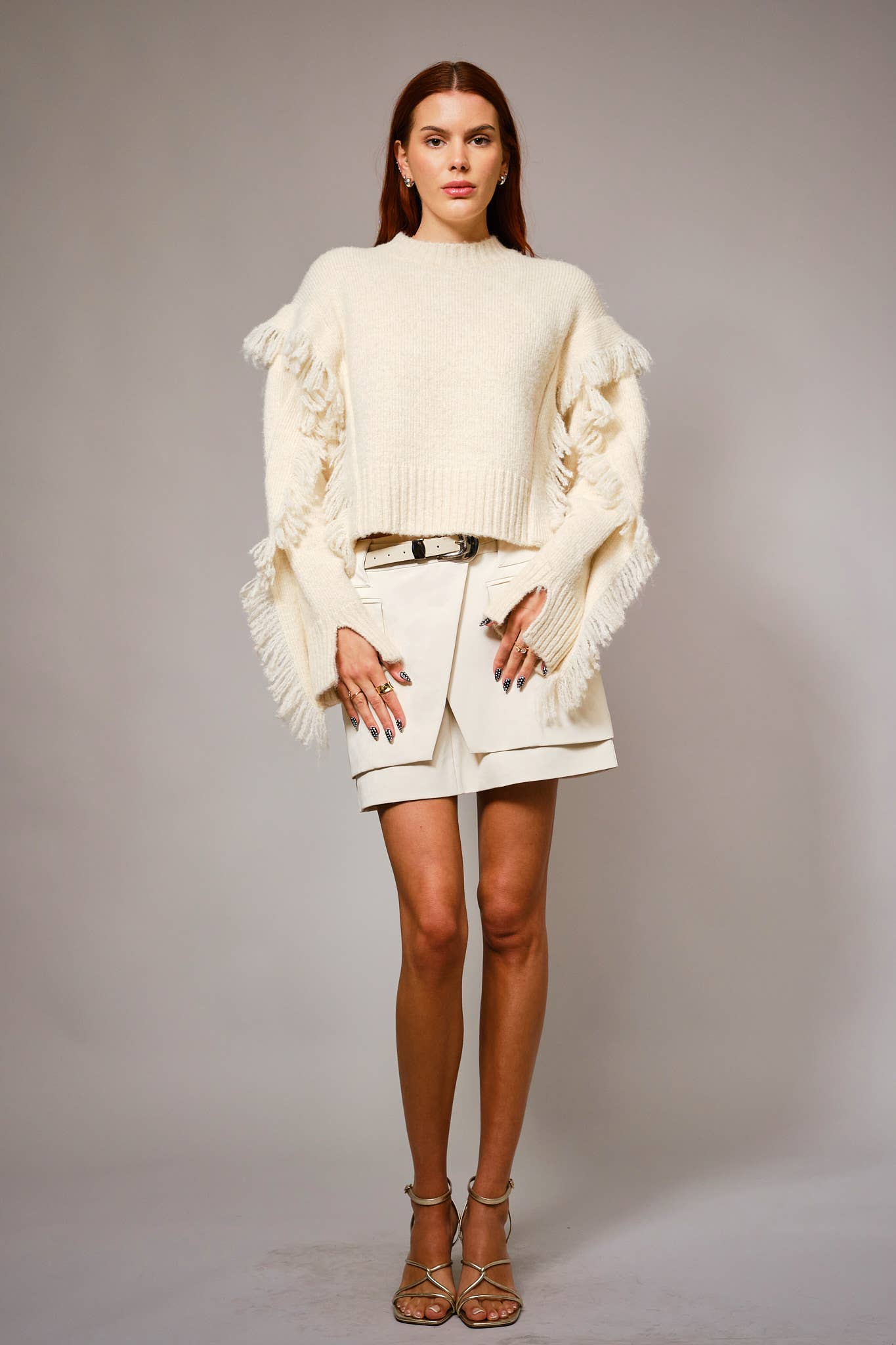 Faux Leather Wrap Front Metal Buckle Belted Skirt