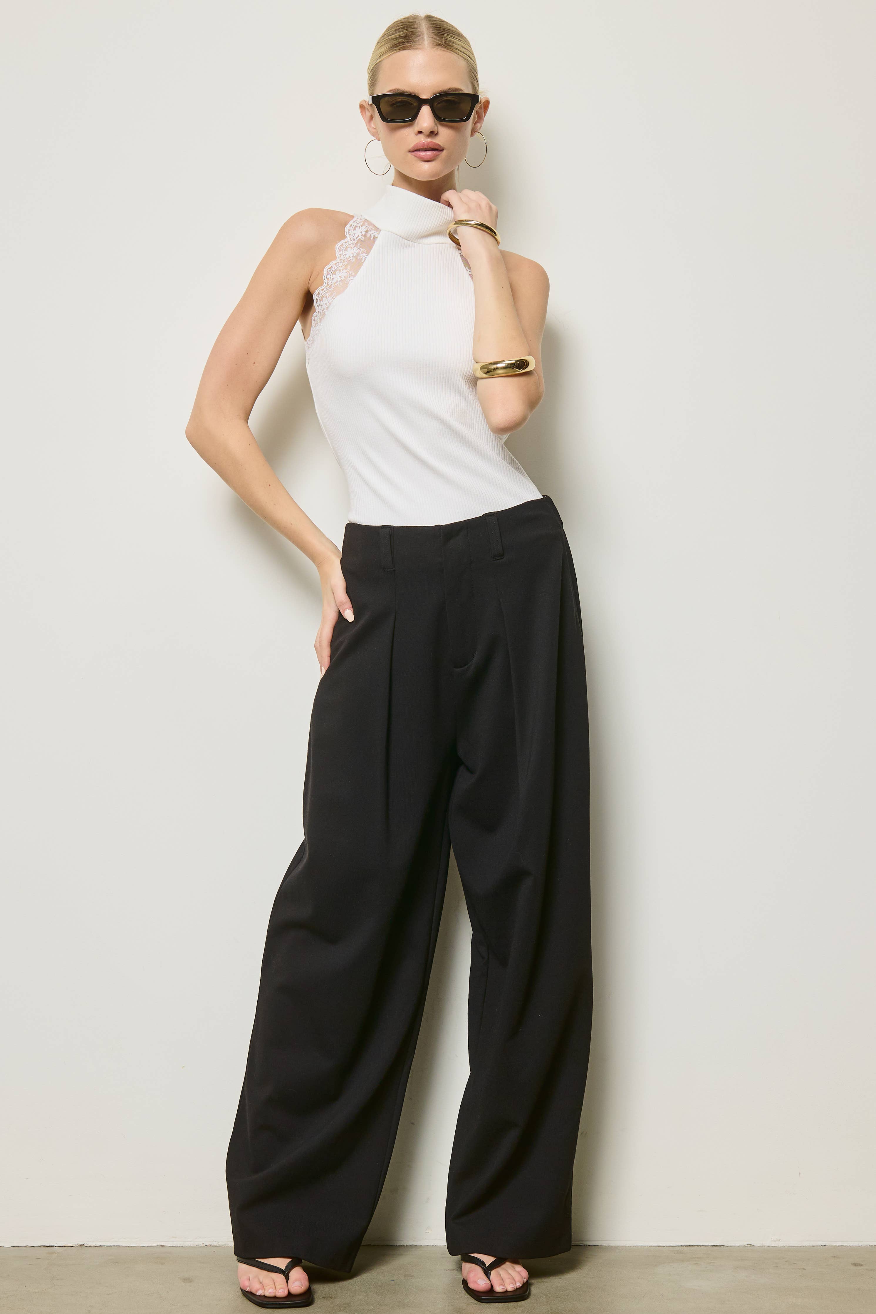 Lace Trim Mock Neck Tank Top
