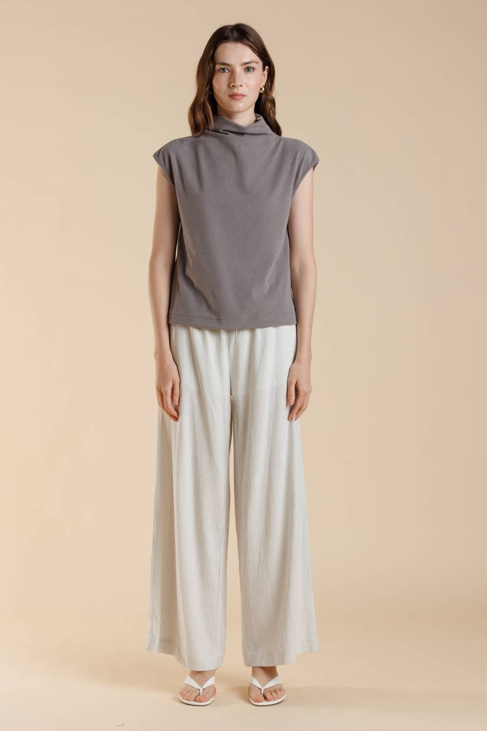 Soft Touch Brushed Knit Mock Neck Sleeveless Top