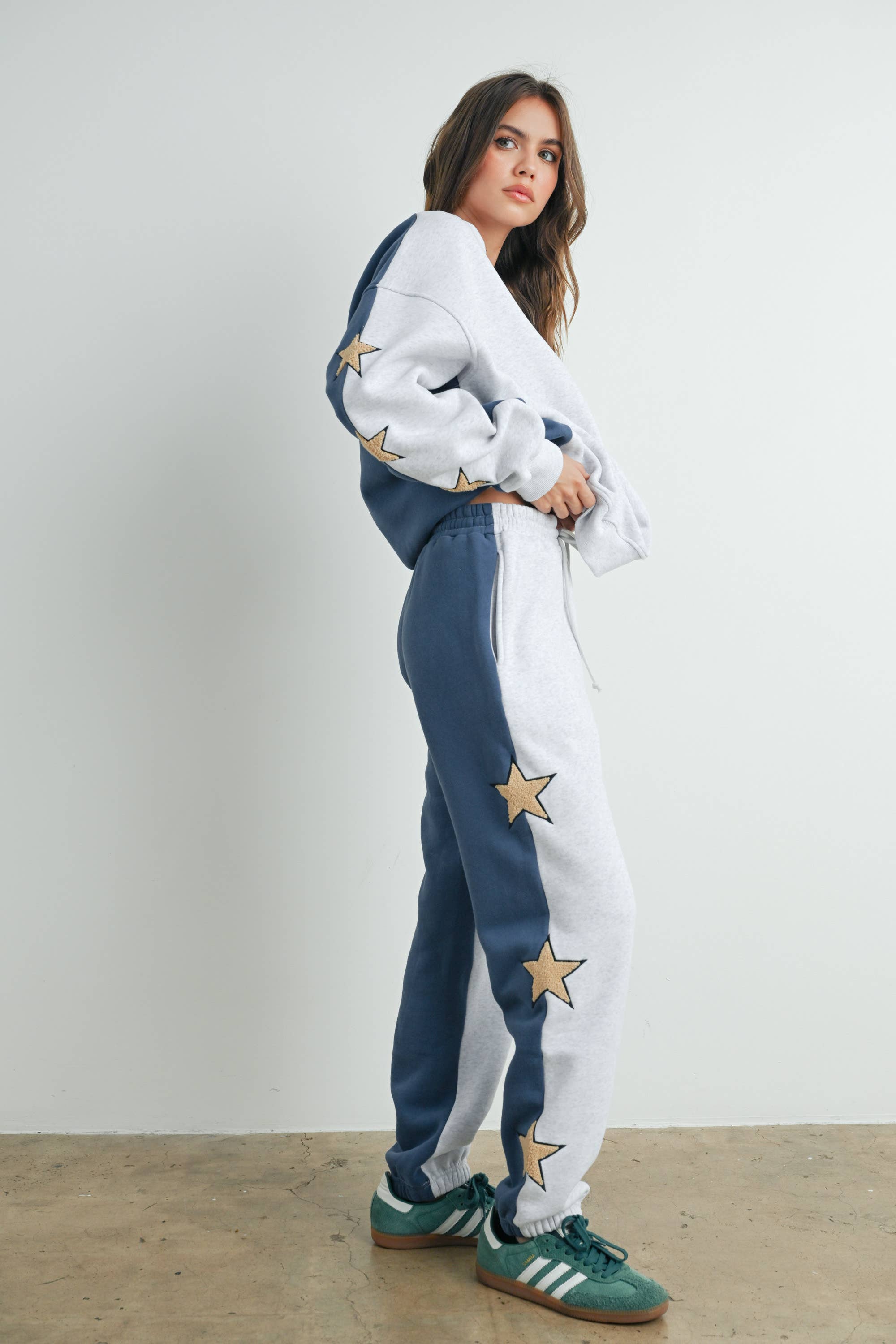 Long Sleeve Round Neck Sweatshirt with Star Detail