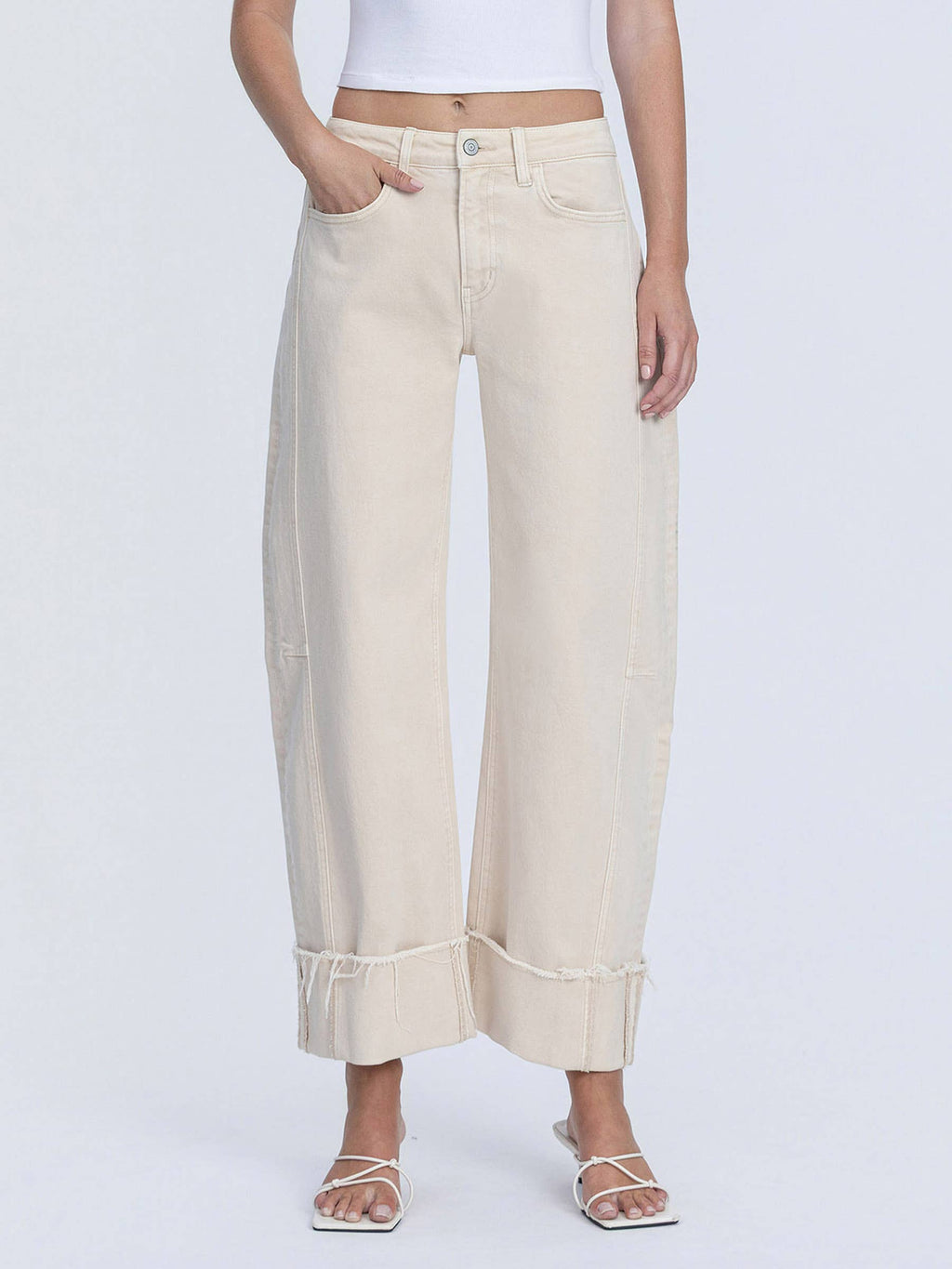 SIDE PANEL CROP CUFFED BARREL JEANS