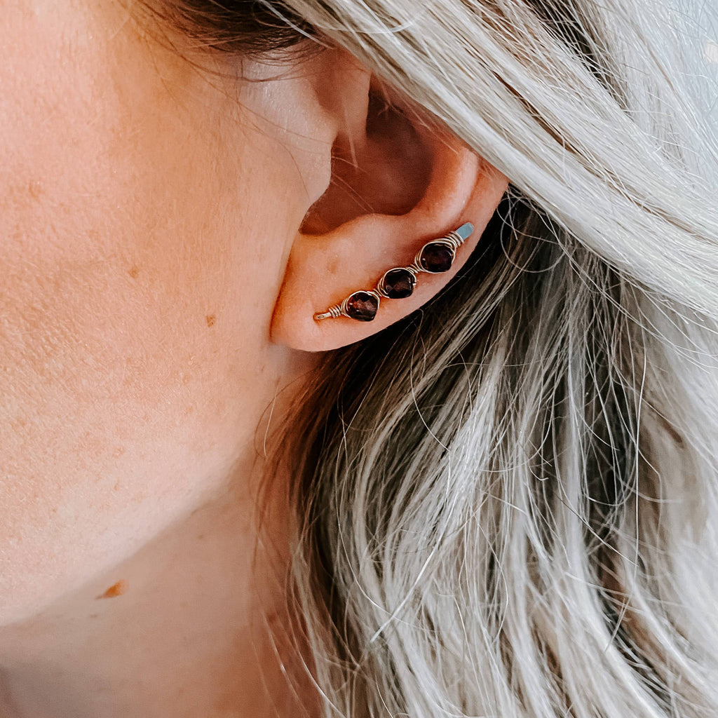 Ember Glow Garnet Ear Climbers