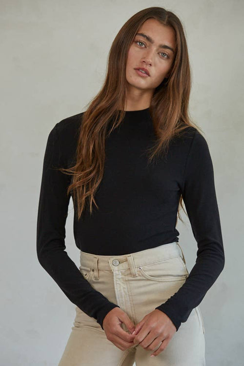 Basic Knit Mock Neck Long Sleeve Pullover Top