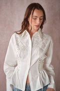 Beaded Embroidery Waist Tie Shirt