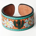 Cactus & Flower Hand Tooled Leather Cuff Bracelet