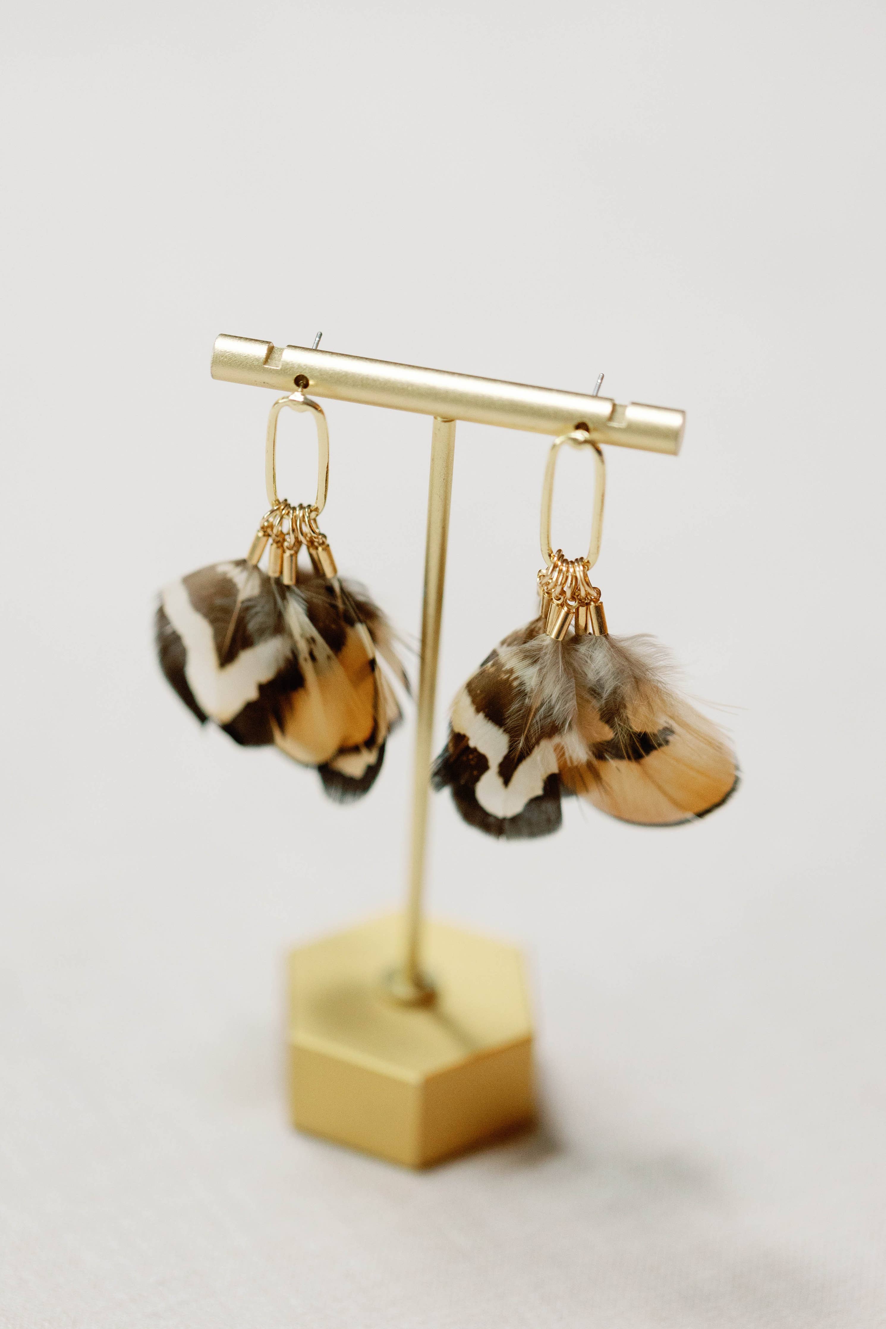 Quail Feather Fall Statement Tassel Earrings