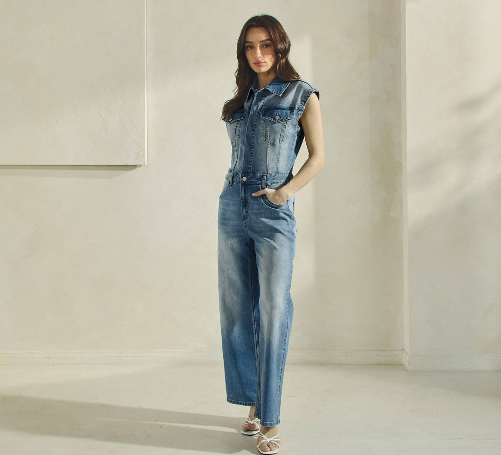 Sleeveless Denim Jumpsuit